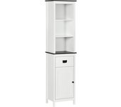 kleankin Columna de Baño con 3 Estantes de Almacenaje Puerta y Cajón para Ducha Aseo Dormitorio 40x30x160 cm Blanco   Aosom España