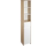 kleankin Armario Columna de Baño Alto con 1 Puerta Cajón 3 Estantes Madera Natural y Blanco 32,6x30x171,2 cm   Aosom España