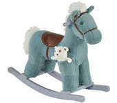 Homcom Caballito Balancín para Niños de 18-36 Meses Caballo Mecedora Felpa con Osito Sonidos de Relincho y Galope 65x26x55 cm Azul   Aosom España