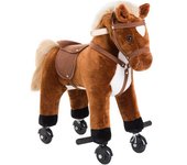 Homcom Caballito Infantil +36 Meses Caballo con Ruedas Sonidos de Relincho Palos Pedales 55x23x60 cm Marrón   Aosom España