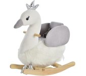 Homcom Caballito Balancín para Bebé de +18 Meses Suave con Forma de Cisne Sonidos Reposapiés y Cinturón 60x33x59 cm Blanco y Gris   Aosom España