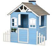 Outsunny Casita de Madera Infantil Casa de Juegos Exterior para Niños de 3-7 Años 51x112,5x142 cm Azul   Aosom España