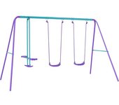 Outsunny Juego de Columpios de Jardín de Metal con Altura Ajustable 2 Columpios y Balancín 280x140x176 cm Morado y Azul