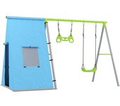 AIYAPLAY Columpio Infantil 3 en 1 con Tienda Anillas y Altura Ajustable para Niños de 3-8 Años Estructura Metálica 283x180x182 cm