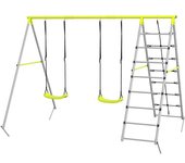 Outsunny Columpio para Niños con Altura Ajustable 2 Sillas Trepador Red de Escalada y Anti-UV 260x185x180 cm Gris y Verde