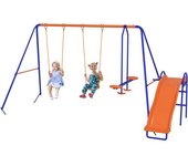 Outsunny Columpio Infantil 4 en 1 Columpio para Niños con 2 Columpios Individuales 1 Columpio del Planeador 1 Tobogán Multicolor   Aosom España