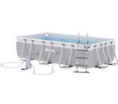 Outsunny Piscina rectangular elevada tubular con escalera, bomba y filtro, acero y PVC - 425L x 230l x 101H cm, gris