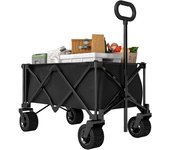 Outsunny Carrito de Jardín Plegable con Ruedas Grandes Todo Terreno y Mango Ajustable Carga 100 kg para Campaña Compra Negro