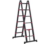 Homcom Escalera de Aluminio Plegable 2 Formas de Uso con 12 Escalones Antideslizantes Carga 150 kg 379x67,5x11 cm Negro y Rojo   Aosom España