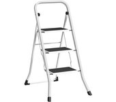 Homcom Escalera Plegable de 3 Peldaños 71x46,5x105,3 cm con Superficie Antideslizante Asa de Transporte y Carga Máxima 150 kg
