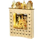 Homcom Calendario de Adviento para Llenar con Iluminación LED y 24 Cajones Cuenta Regresiva de Madera 36x9x52 cm Natural   Aosom España