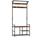 Homcom Perchero de Pie con Zapatero Perchero de Entrada con 3 Estantes 9 Ganchos Patas Ajustables 84x34,5x180 cm Negro Marrón   Aosom España