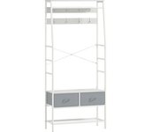 Homcom Perchero Zapatero con Zapatero Ganchos Cajones Barra y Eatante para Entrada Pasillo Salón 80x30x180,5 cm Blanco