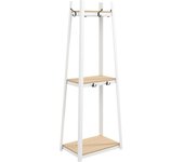 Homcom Perchero de Pie con 3 Estantes Perchero para Ropa con 6 Ganchos y Estantes de Almacenaje 61x41x165 cm Natural y Blanco   Aosom España