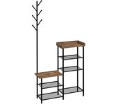 Homcom Perchero con Zapatero Industrial 5 Estantes 6 Ganchos para Bolsos Ropa 92.5x28.2x182 cm Marrón Rústico   Aosom España