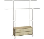 Homcom Perchero de Ropa con Ruedas Perchero de Pie con Altura Ajustable Barras Extensibles 4 Cajones de Tela 148x42x60 cm Beige   Aosom España