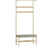 Homcom Perchero Zapatero con Banco Ganchos Zapatero y Compartimento de Almacenaje para Entrada 73,5x34x171 cm Gris y Natural