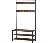 Homcom Perchero con Zapatero de Estilo Industrial 12 Ganchos Banco 3 Estantes Estructura Metálica 100x40x184 cm Marrón Rústico Negro   Aosom España