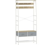 Homcom Perchero Zapatero con Zapatero Ganchos Cajones Barra y Eatante para Entrada Pasillo Salón 80x30x180,5 cm Natural