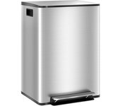 Homcom Cubo de Basura de Cocina con 2 Compartimentos 2x30L con Pedal Tapa de Cierre Suave y Cubo Extraíble Plata