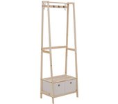 Homcom Perchero de Madera con Zapatero de 2 Estantes Perchero de Pie con 2 Cajones de Tela 4 Ganchos y Barra 58x36x168 cm Natural   Aosom España