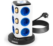 Duronic ET12L Regleta de Enchufe Múltiple 3 Puertos USB y Luz Nocturna 3680W 16A Cable de 1.8m