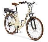 Bicicleta eléctrica Nilox 250W 65km autonomía 26″ 6 velocidades LED beige/marrón