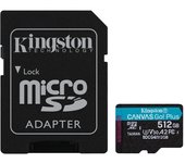 Tarjeta microSD Kingston Canvas Go Plus Gen4 512GB 200MB/s A2 U3 V30 + Adaptador