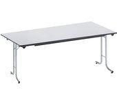 kaiserkraft Mesa plegable, con bordes redondeados, armazón de tubo redondo, tablero rectangular, 1600 x 700 mm, armazón en color aluminio, tablero