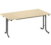 kaiserkraft Mesa plegable, con bordes redondeados, armazón de tubo redondo, tablero rectangular, 1400 x 700 mm, armazón negro, tablero en decoración