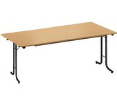 kaiserkraft Mesa plegable, con bordes redondeados, armazón de tubo redondo, tablero rectangular, 1600 x 700 mm, armazón negro, tablero en decoración