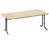 kaiserkraft Mesa plegable, con bordes redondeados, armazón de tubo redondo, tablero rectangular, 1600 x 700 mm, armazón negro, tablero en decoración