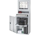 eurokraft pro Puesto de trabajo para ordenador, chapa de acero, H x A 1770 x 650 mm, con compartimento para el monitor, color de la puerta gris