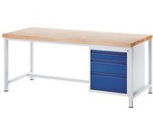 RAU Banco de trabajo, bastidor modular, 3 cajones de tamaño L, altura 1 x 120, 180 x 240 mm, profundidad 900 mm, anchura 2000 mm