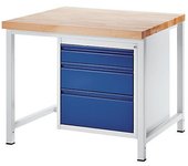 RAU Banco de trabajo, bastidor modular, 3 cajones de tamaño L, altura 1 x 120, 180 x 240 mm, profundidad 900 mm, anchura 1000 mm