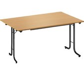 kaiserkraft Mesa plegable, con bordes redondeados, armazón de tubo redondo, tablero rectangular, 1200 x 700 mm, armazón negro, tablero en decoración