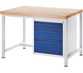 RAU Banco de trabajo, bastidor modular, 3 cajones de tamaño L, altura 1 x 120, 180 x 240 mm, profundidad 900 mm, anchura 1250 mm
