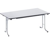 kaiserkraft Mesa plegable, con bordes redondeados, armazón de tubo redondo, tablero rectangular, 1400 x 700 mm, armazón en color aluminio, tablero