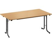kaiserkraft Mesa plegable, con bordes redondeados, armazón de tubo redondo, tablero rectangular, 1400 x 700 mm, armazón negro, tablero en decoración