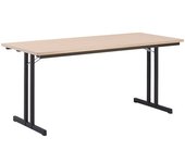 kaiserkraft Mesa plegable, con tablero de grosor extra, altura 720 mm, 1600 x 700 mm, armazón negro, tablero en decoración de arce