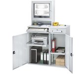eurokraft pro Puesto de trabajo para ordenador, chapa de acero, H x A 1770 x 1100 mm, con compartimento para el monitor, color de la puerta gris