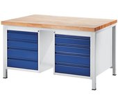 RAU Banco de trabajo, bastidor modular, 8 cajones de tamaño L, profundidad 900 mm, anchura 1500 mm