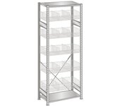 SCHULTE Estantería ensamblable con cestos de rejilla de alambre, galvanizada, A x P 1000 x 500 mm, con 5 cestos, estantería básica, altura 2300 mm