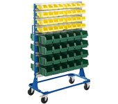 kaiserkraft Estantería rodante, altura 1588 mm, estantería rodante con 112 cajas visualizables, azul genciana