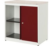 mauser Armario de puertas correderas, H x A x P 830 x 800 x 432 mm, tablero de plástico, 1 balda, blanco puro / rojo rubí / alerce de montaña