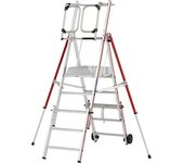 HYMER Escalera de plataforma de aluminio, modelo telescópico, 3 - 5 peldaños incl. plataforma