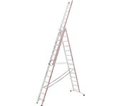 HYMER Escalera multiusos de aluminio, modelo industrial con cabezal rodante, 3 x 14 peldaños, altura máx. de trabajo 10,42 m