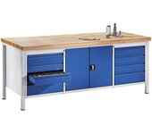 RAU Banco de trabajo, bastidor modular, 8 cajones de tamaño L, 1 armario para herramientas, profundidad 900 mm, anchura 2000 mm