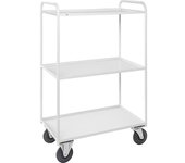 Kongamek Carro con pisos KM41, 3 pisos con remate, L x A x H 955 x 550 x 1490 mm, blanco, 2 ruedas de maniobra con freno, 2 ruedas fijas, a partir de
