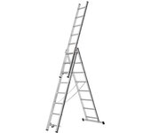 HYMER Escalera multiusos de aluminio, modelo básico, 3 x 8 peldaños, altura máx. de trabajo 5,96 m